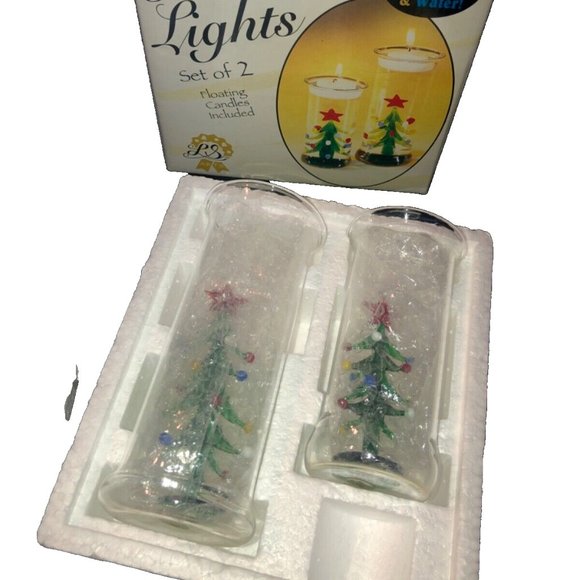 Vintage LS Arts Christmas Tree Venezia Art‎ Glass Floating Candle Holders NEW - Picture 3 of 7